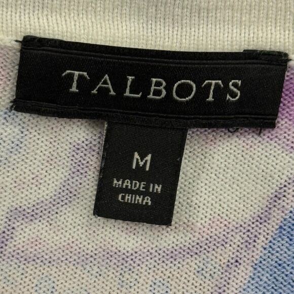 Talbots Womens Thin Violet Blue Paisley Floral Cardigan Sweater Cotton Blend M - Picture 16 of 16
